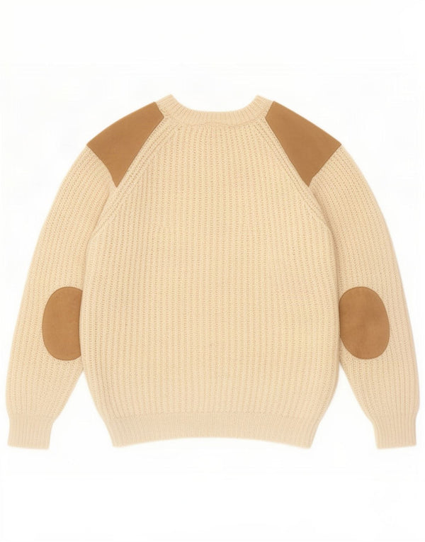 Glencroft Herren-Pullover mit U-Boot-Ausschnitt XL Off White Colourblock Schurwolle