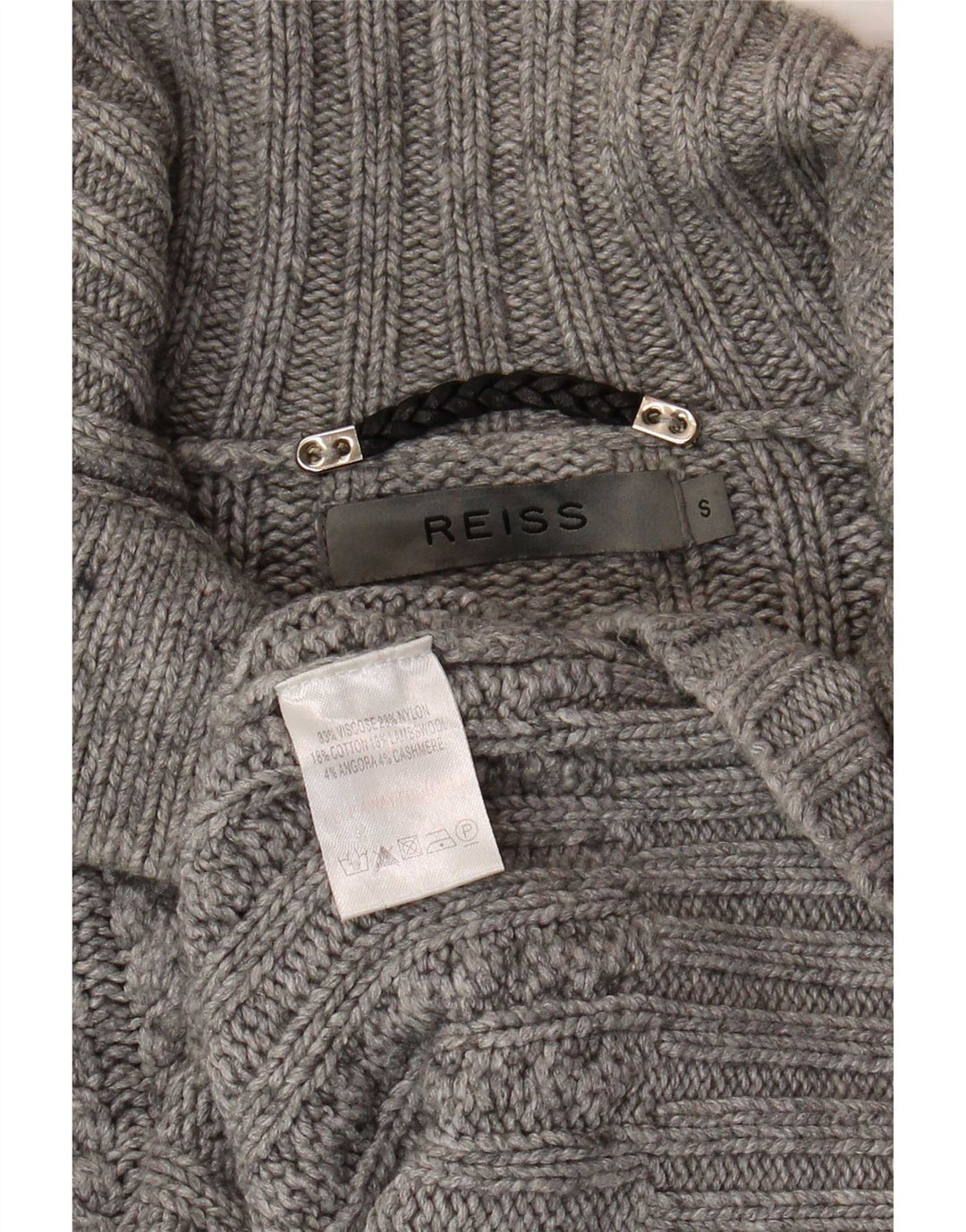 Reiss Herren-Pullover mit Knopfkragen, Größe S, graue Viskose