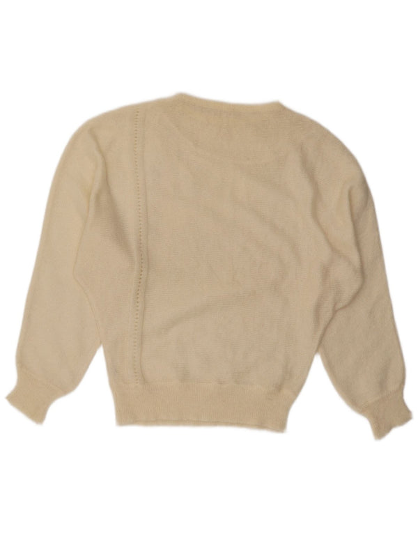 Vintage Damen Pullover mit U-Boot-Ausschnitt, Gr. 14, groß, aus weißem Mohair