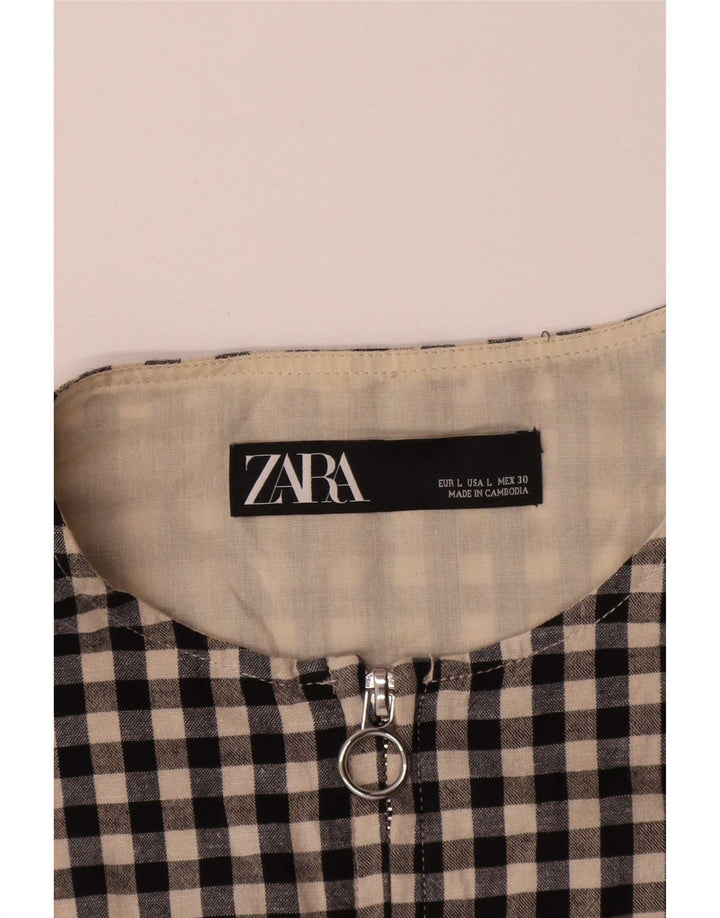 Zara Damen Bomberjacke UK 16 Große schwarze Gingham-Baumwolle