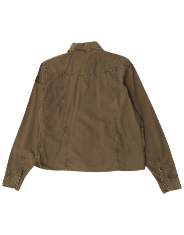 Napapijri Damen Crop Shirt UK 14 Large Khaki Patchwork