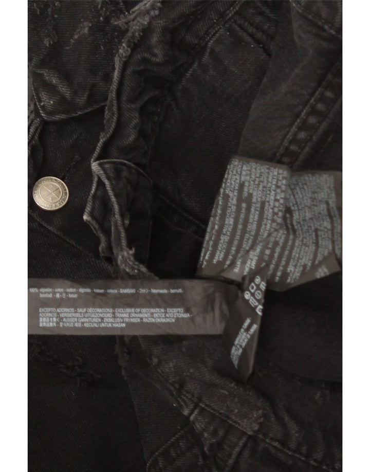 ZARA Herren Distressed Jeansjacke UK 36 Small Schwarze Baumwolle