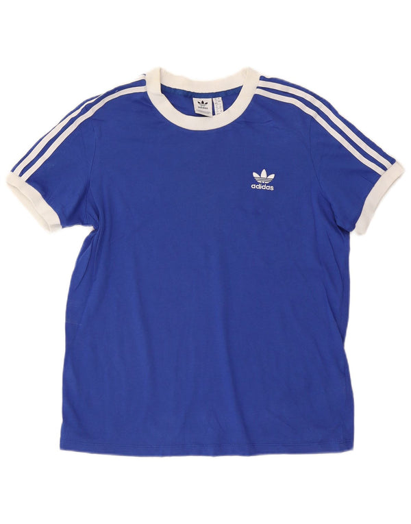 Adidas Damen T-Shirt Top UK 16 Large Blau Baumwolle
