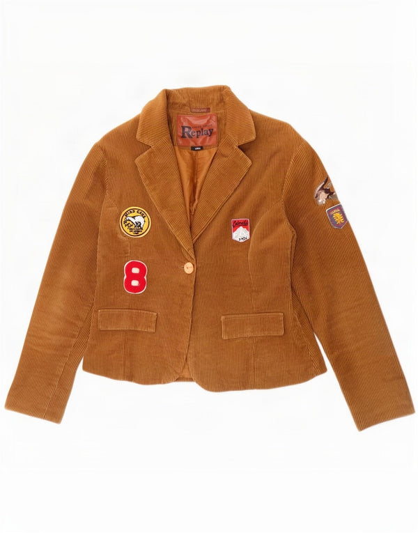 Replay Damen-Blazer aus Cord mit 1 Knopf, UK 14, Größe L, Khaki, Baumwolle
