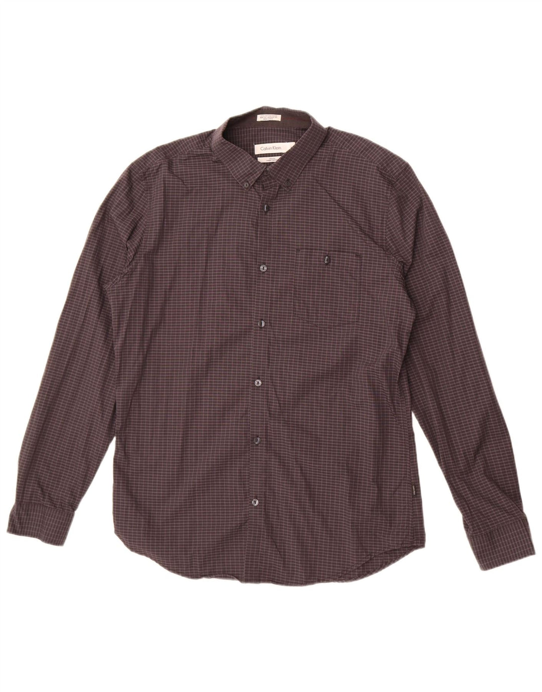 Calvin Klein Herren-Slim-Fit-Hemd aus mittelgrauer Karo-Baumwolle