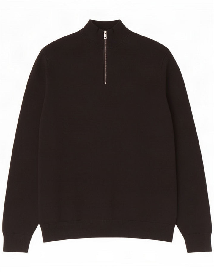 Marks & Spencer Herren-Pullover mit Reißverschluss, mittelschwarz, Baumwolle