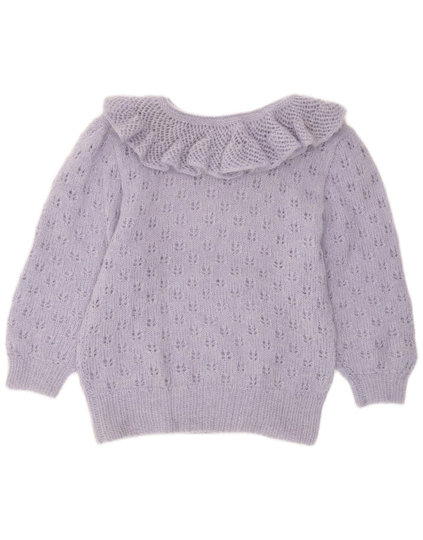 Vintage Damen Pullover mit Rüschen und U-Boot-Ausschnitt, UK 12, Mittelviolett