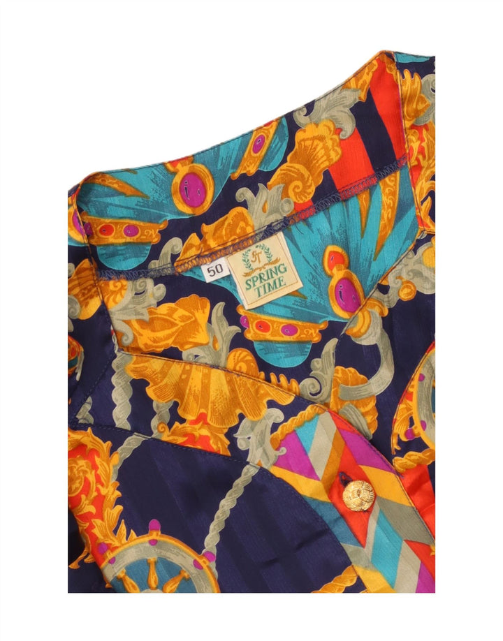Vintage Damen Hemdbluse mit abstraktem Muster IT 50 XL Marineblau