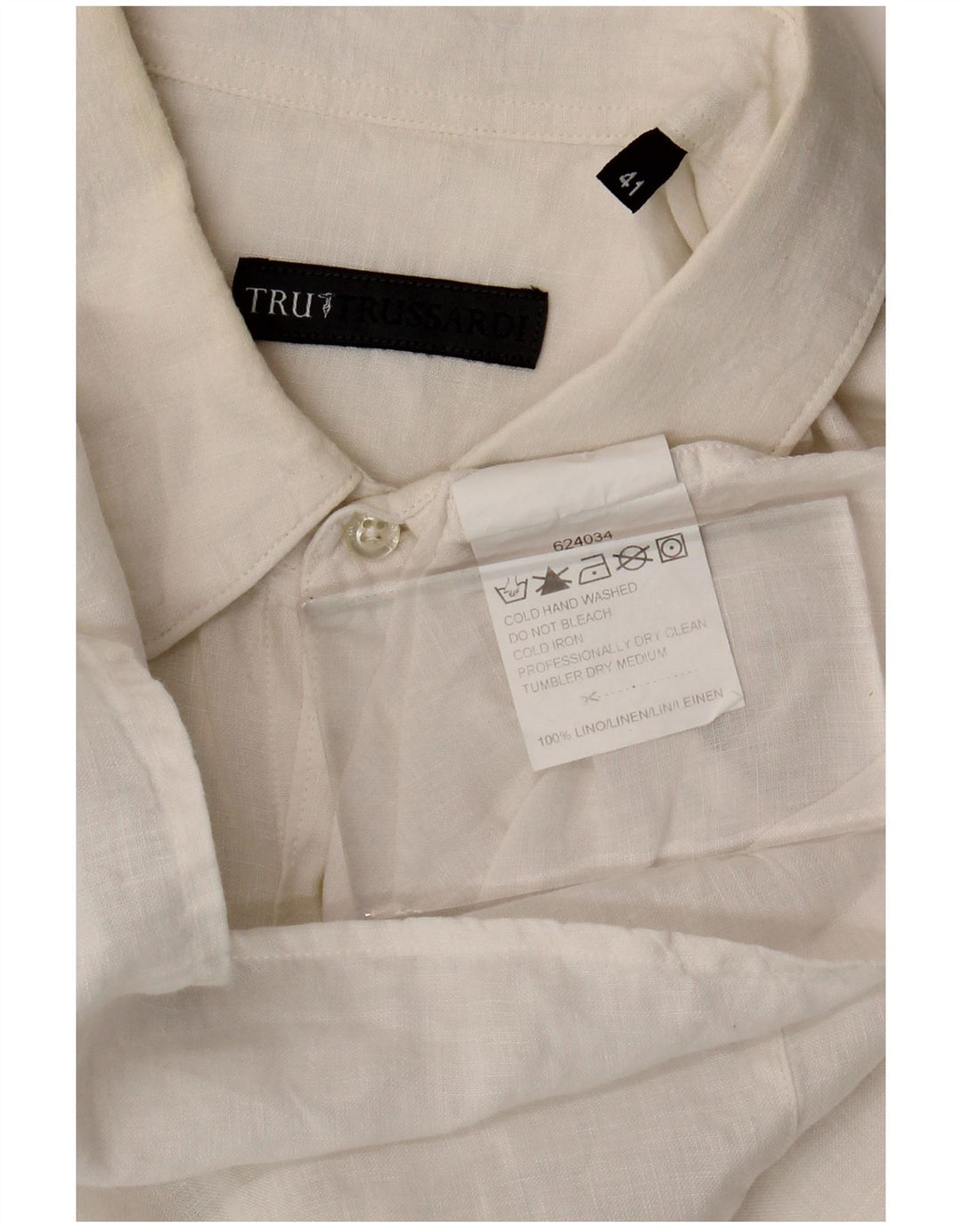 Trussardi Herren-Kurzarmhemd, Größe 41, großes weißes Leinen