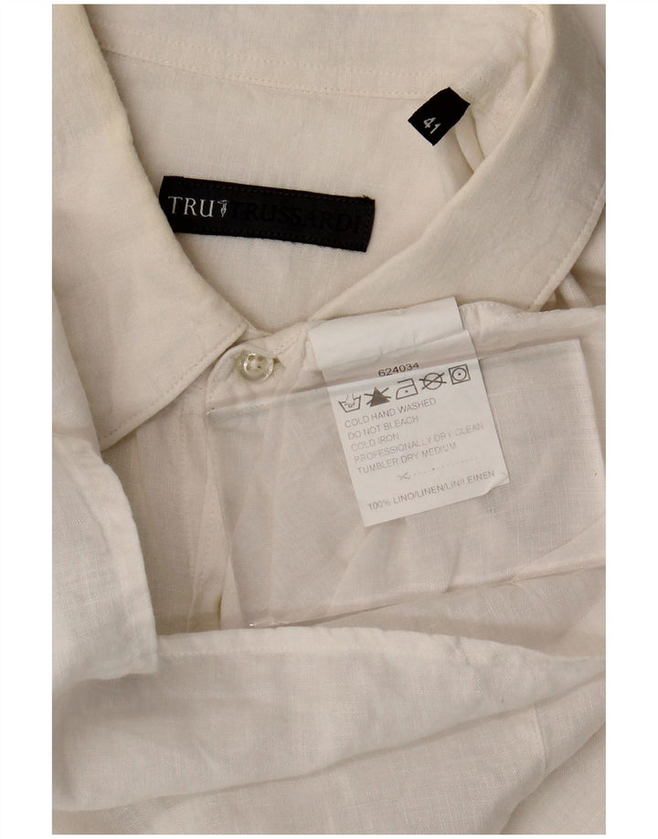 Trussardi Herren-Kurzarmhemd, Größe 41, großes weißes Leinen