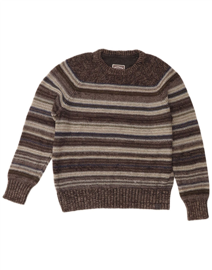 Fat Face Herren-Pullover mit Rundhalsausschnitt, mittelgrau, gestreift, Baumwolle