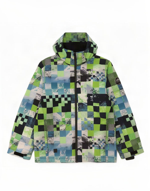 Quiksilver Jungen-Windbreakerjacke mit Kapuze, 13–14 Jahre, XL, grün, geometrisch