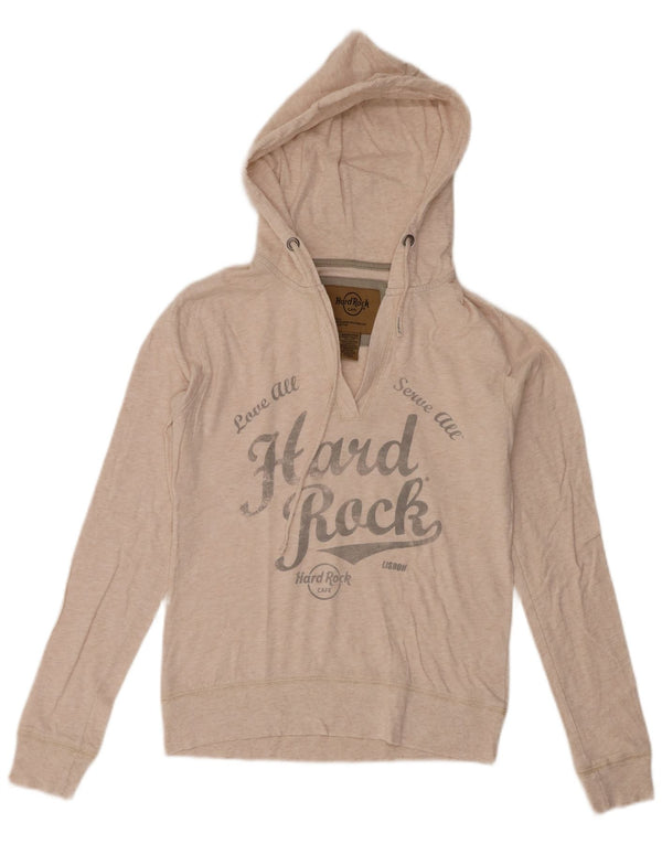 Hard Rock Cafe Damen Lissabon Grafik Kapuzenpullover UK 6 XS Beige Baumwolle