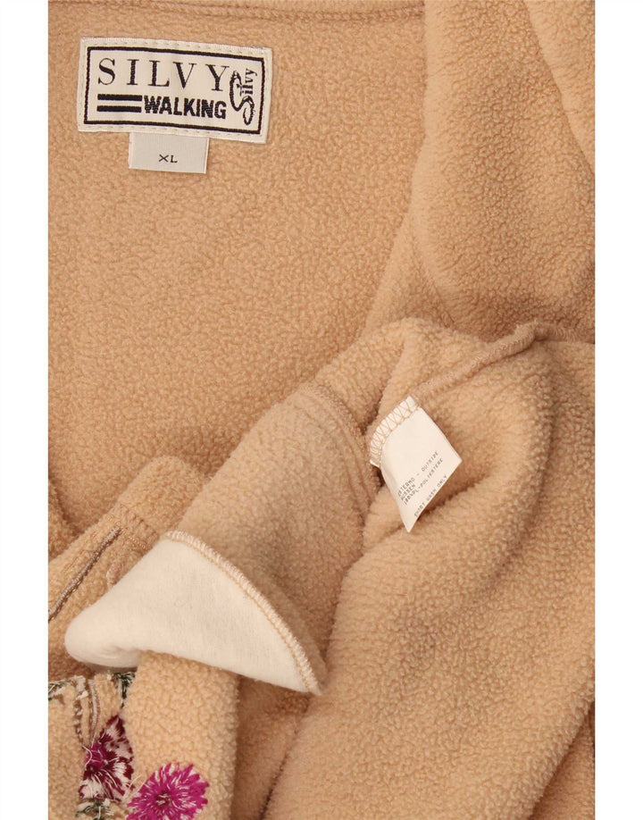 Silvy Damen-Fleecejacke in Übergröße, UK 18, XL, Beige, Blumenmuster, Polyester