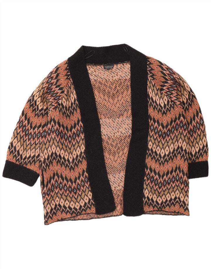 Topshop Damen-Strickjacke in Übergröße, offen, Größe UK 12, mittelbraun, geometrisch