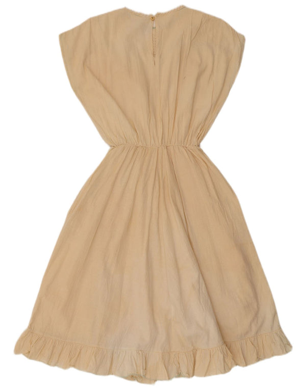 Vintage Damen Ärmelloses A-Linien-Kleid IT 44 Mittelbeige Baumwolle