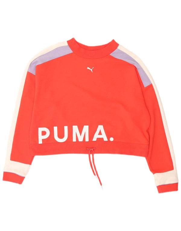 Puma Womens Crop Graphic Sweatshirt Pullover UK 14 Mittelroter Farbblock