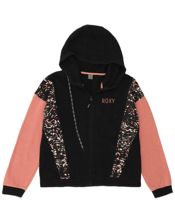 Roxy Womens Graphic Zip Hoodie Sweater UK 10 Small Schwarzer Farbblock