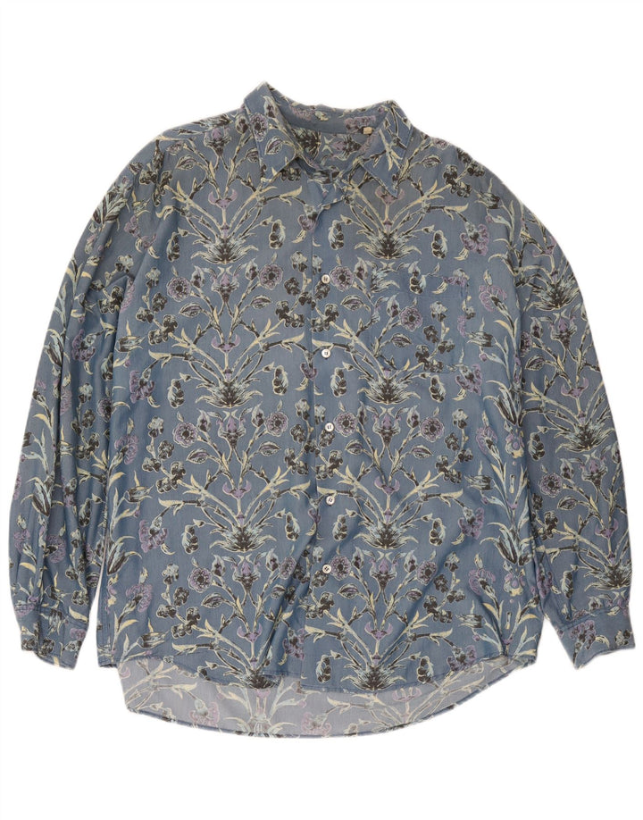 Vintage Herrenhemd XL Blau geblümt Baumwolle