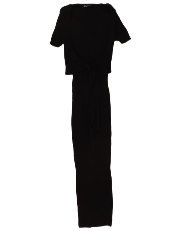 Zara Damen Maxikleid UK 12 Mittelschwarze Baumwolle