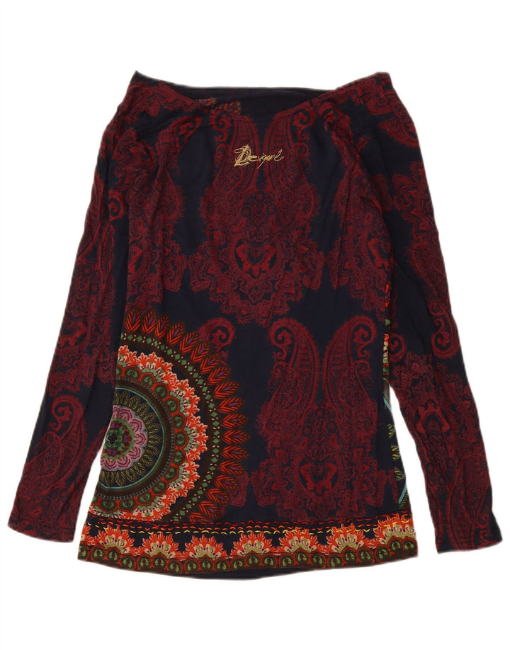 DESIGUAL Womens Graphic Top Langarm UK 12 Mittel Marineblau Paisley