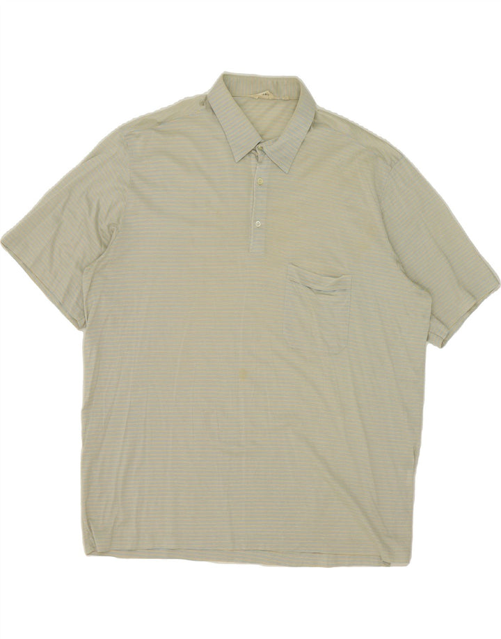 VINTAGE Mens Polo Shirt Large Green Striped Vintage Vintage and Second-Hand Vintage from Messina Hembry 
