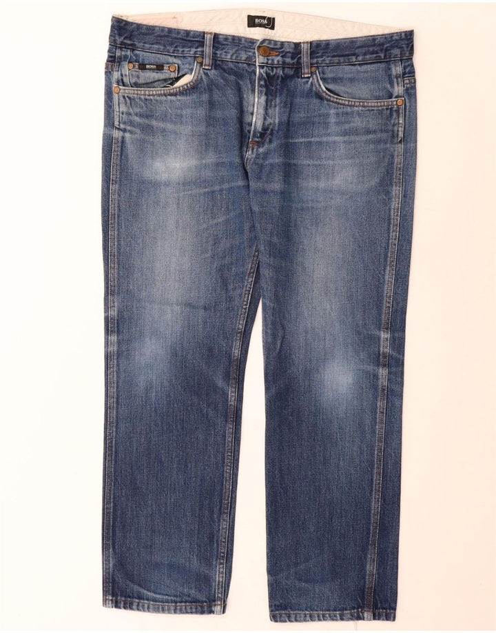 Hugo Boss Herren Straight Jeans W36 L28 Blaue Baumwolle