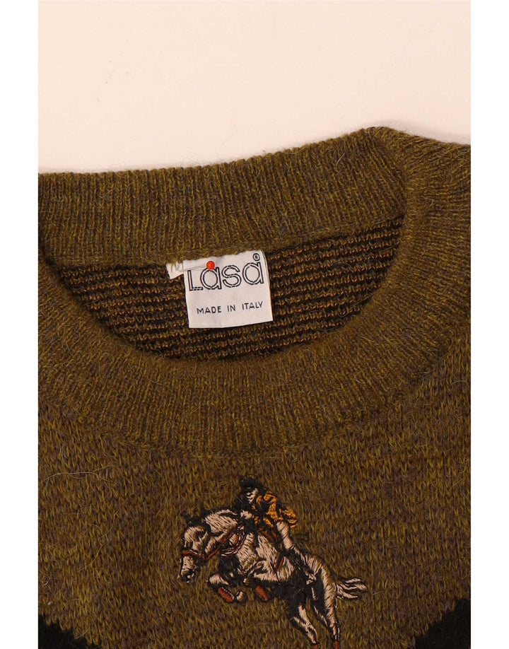 Lasa Herren-Pullover mit Rundhalsausschnitt, mittelbraune geometrische Wolle