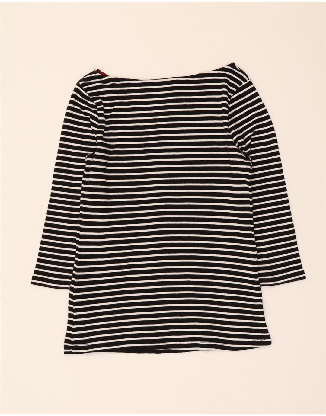 Zara Damen Crop Top 3/4 Ärmel UK 12 Mittelschwarz gestreift nautisch