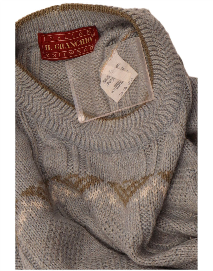 Il Granchio Herren-Pullover mit Rundhalsausschnitt, groß, blaue Fair-Isle-Wolle