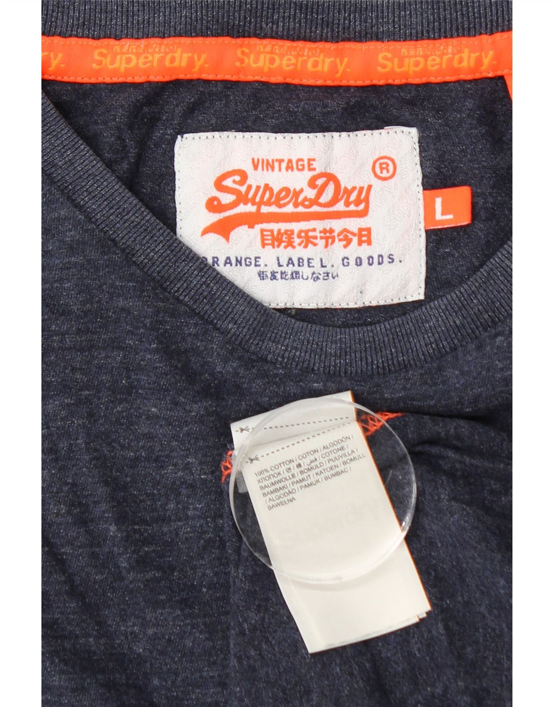 Superdry Damen T-Shirt Top UK 16 Large Marineblau gesprenkelte Baumwolle