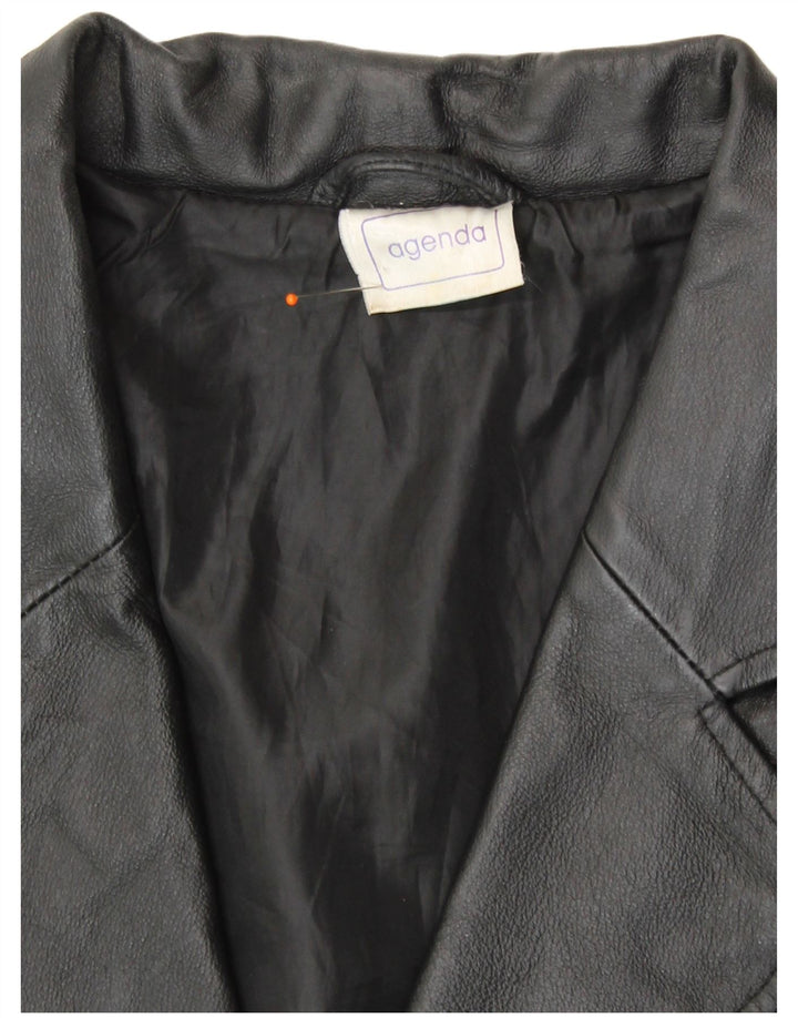 Agenda Damen 3-Knopf-Lederblazerjacke UK 24 4XL Schwarzes Leder