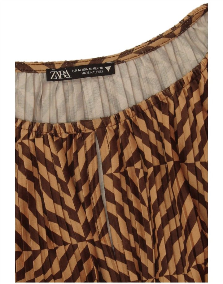 Zara Damen-Langarmkleid in A-Linie, UK 14, Mittelbraun gestreift, Polyester