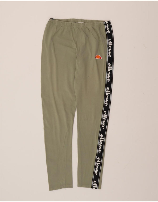 ELLESSE Damen Grafik-Leggings UK 14 Große grüne Colourblock-Baumwolle