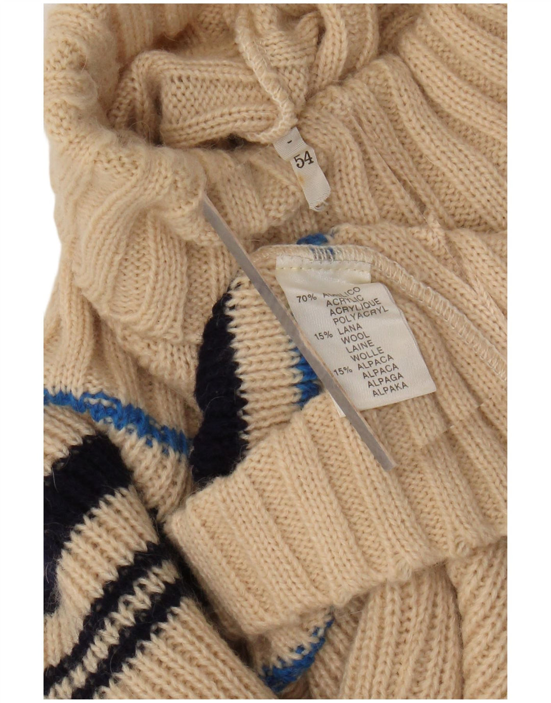 VINTAGE Rollkragenpullover für Damen, Gr. 12, Mittelbeige, gestreift, Acryl