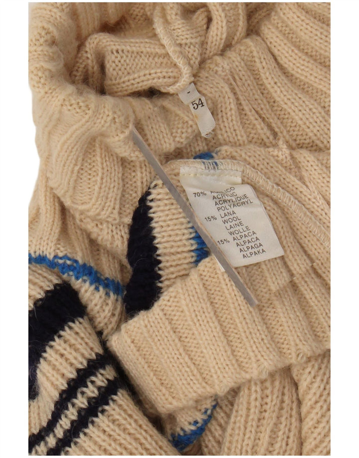 VINTAGE Rollkragenpullover für Damen, Gr. 12, Mittelbeige, gestreift, Acryl