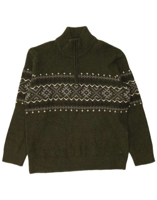 WE Herren-Pullover mit Reißverschluss, XL, Khaki, Fair-Isle-Wolle