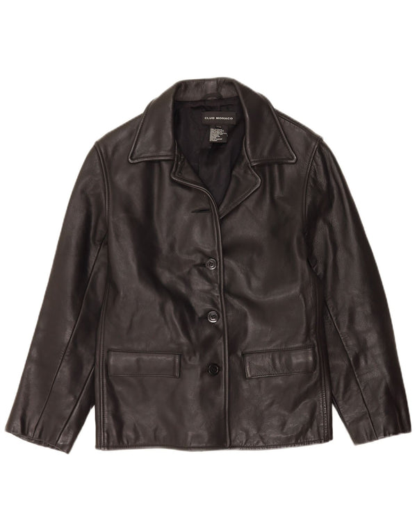Club Monaco Damen Lederjacke UK 14 Mittelschwarzes Leder