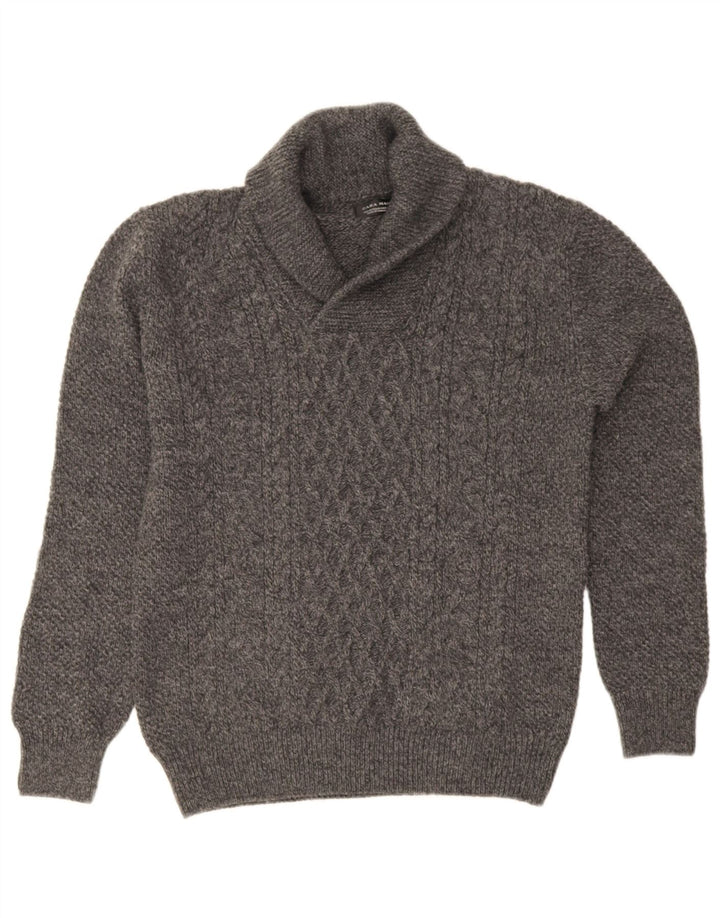 Zara Herren-Pullover mit Schalkragen, Mittelgrau geflecktes Acryl