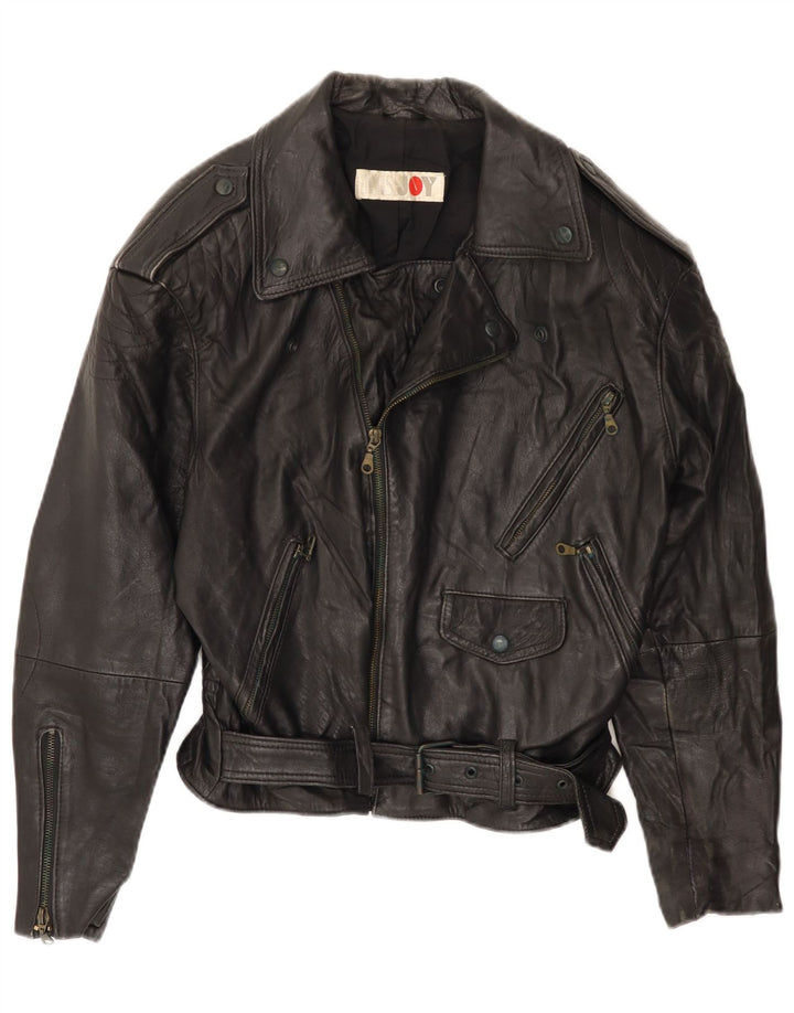 MISS JOY Damen Leder-Bikerjacke IT 42 Mittelschwarzes Leder