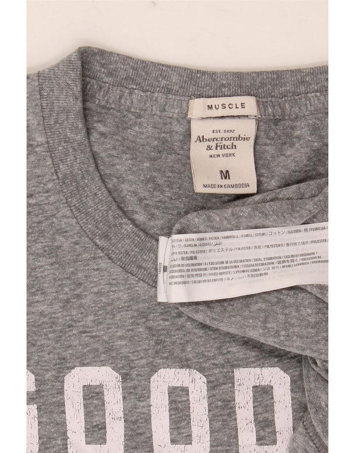 Abercrombie & Fitch Herren-Muskel-Grafik-T-Shirt-Oberteil aus mittelgrauer Baumwolle
