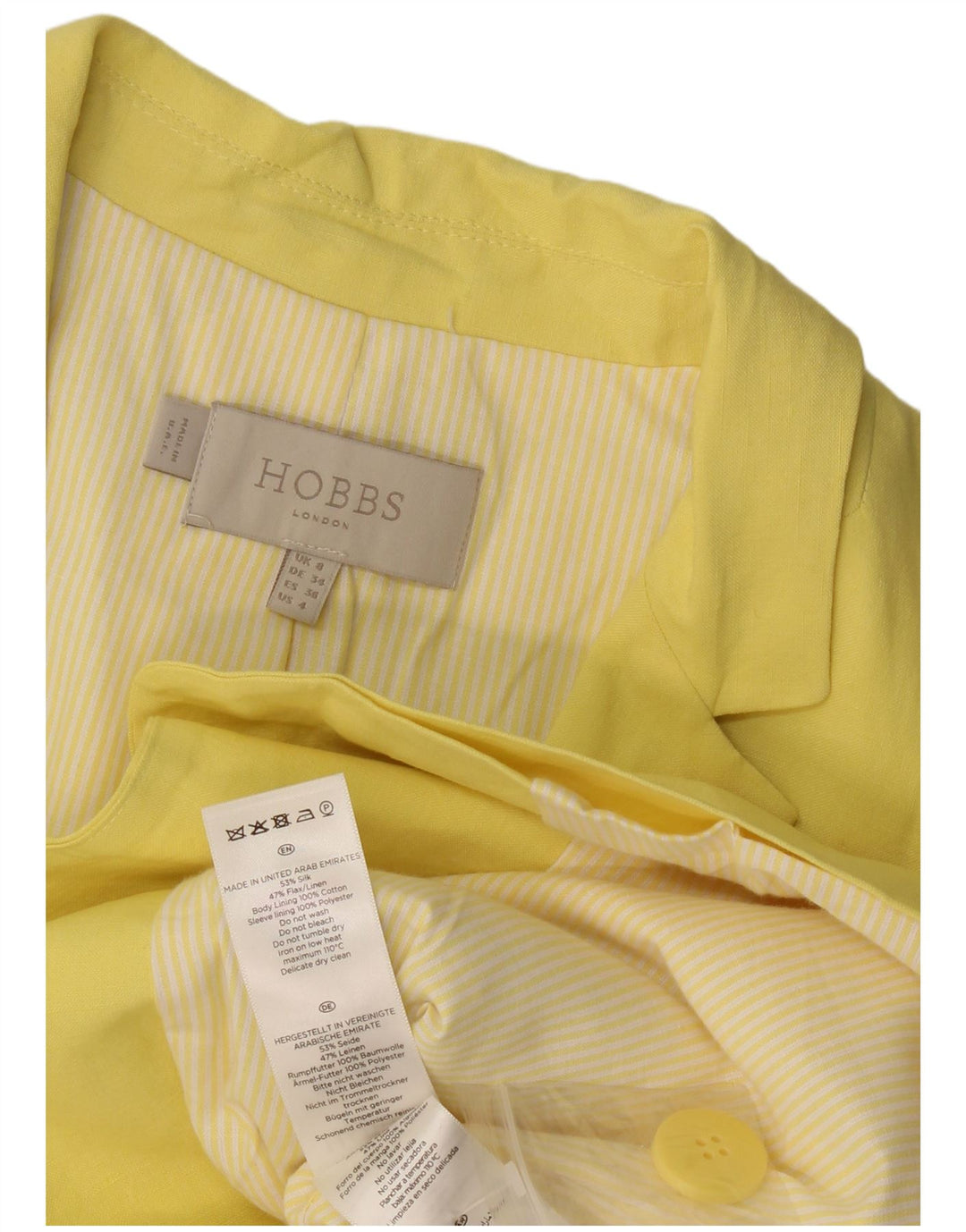 Hobbs Damen-Blazer mit 1 Knopf, Gr. 8, Gelb, Seide