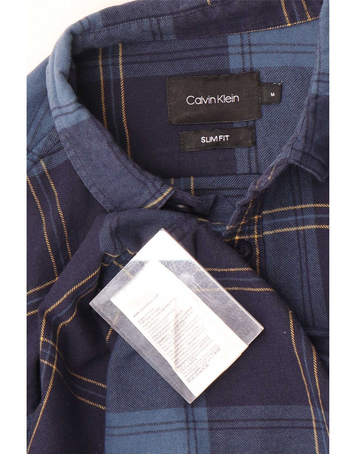 Calvin Klein Herren-Flanellhemd mit schmaler Passform, mittleres marineblaues Karomuster aus Polyester