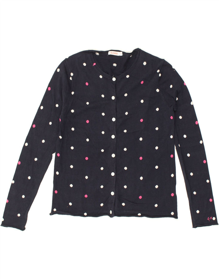 SUN68 Womens Cardigan Sweater UK 12 Medium Navy Blue Spotted Cotton | Vintage Sun68 | Thrift | Second-Hand Sun68 | Used Clothing | Messina Hembry 