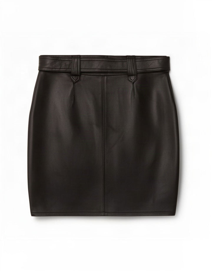 Vintage Damen Mini Lederrock Groß W34 Schwarz