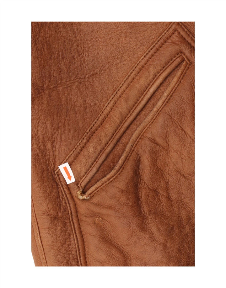 Vintage Herren Shearling Jacke UK 38 Mittelbraunes Leder Klassisch