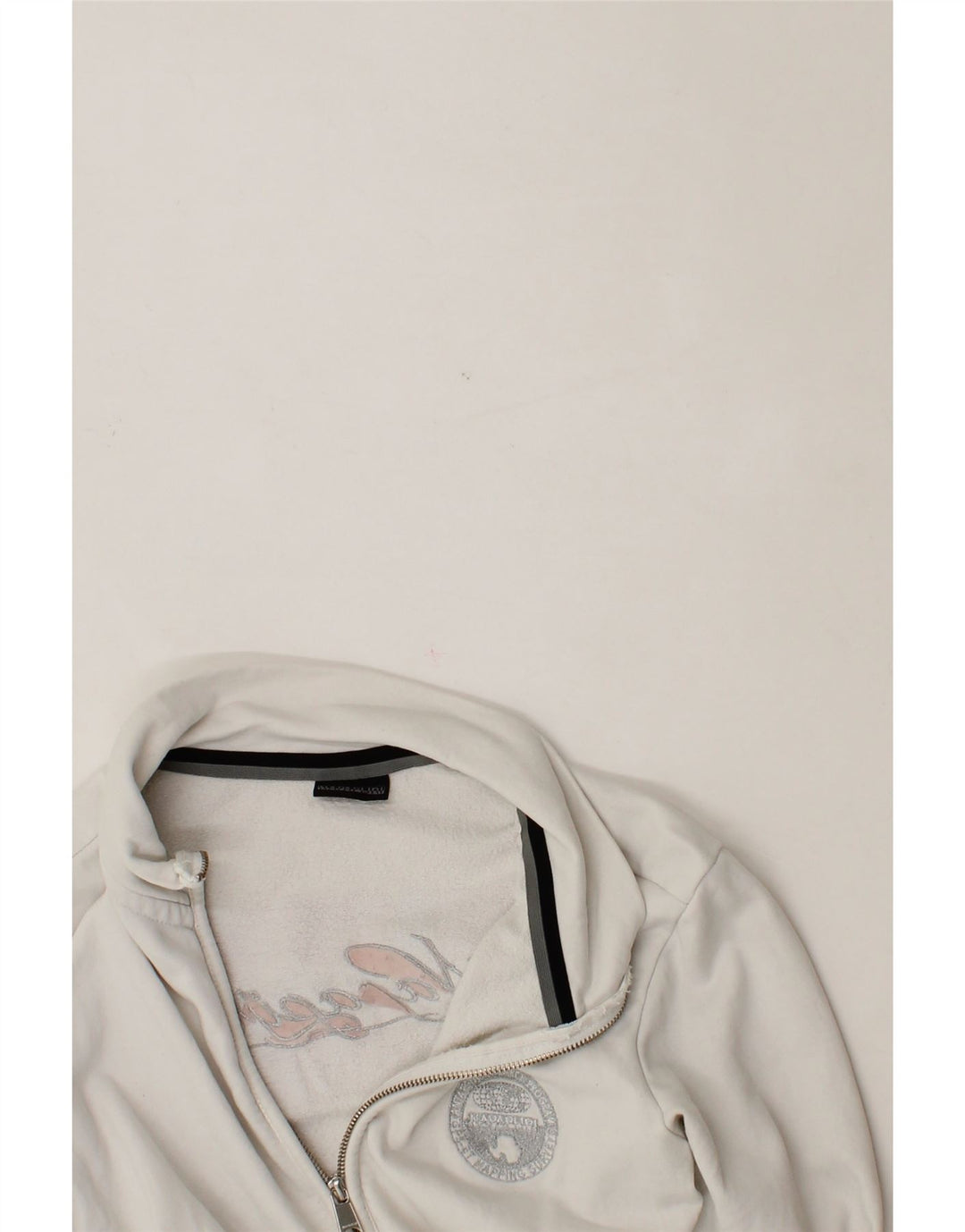 NAPAPIJRI Womens Graphic Tracksuit Top Jacket UK 12 Medium Off White Vintage Napapijri and Second-Hand Napapijri from Messina Hembry 