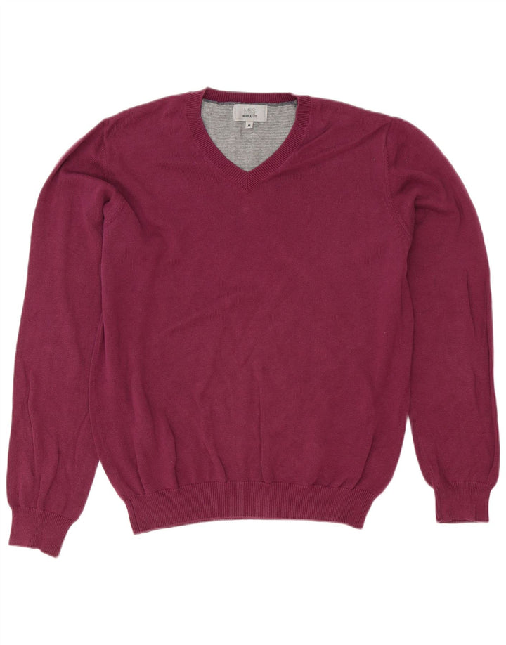 Marks & Spencer Herren-Pullover mit normaler Passform und V-Ausschnitt aus mittelvioletter Baumwolle