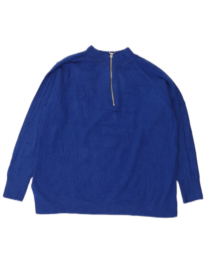 Marks & Spencer Damen-Pullover mit Reißverschluss am Hals, UK 16, Größe L, blaue Viskose