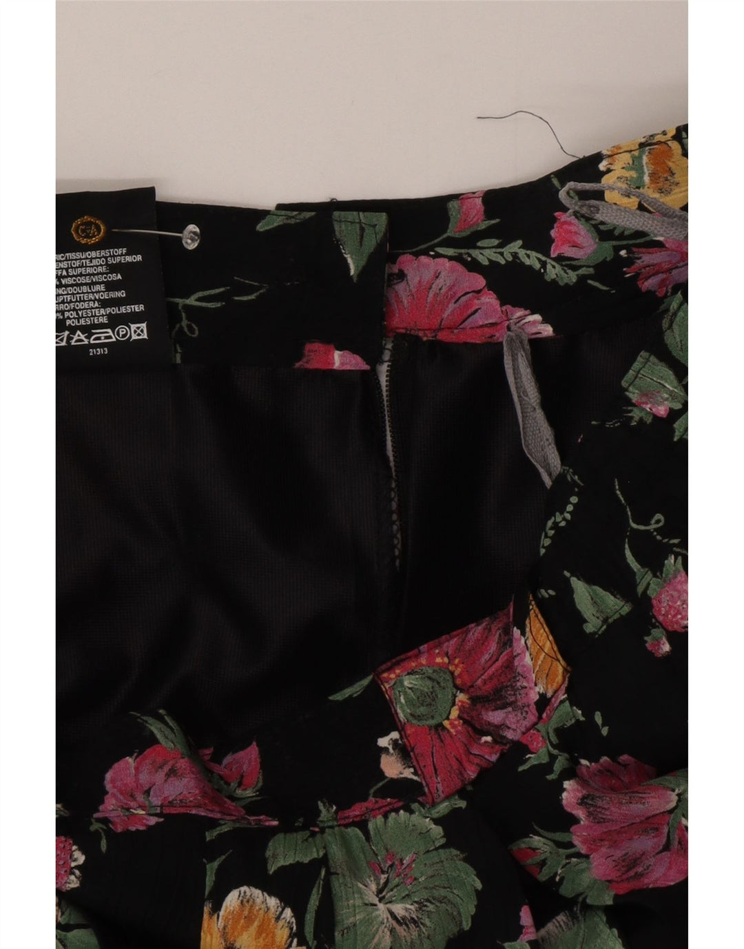 C&A Damen Faltenrock W30 Mittelschwarze Viskose mit Blumenmuster